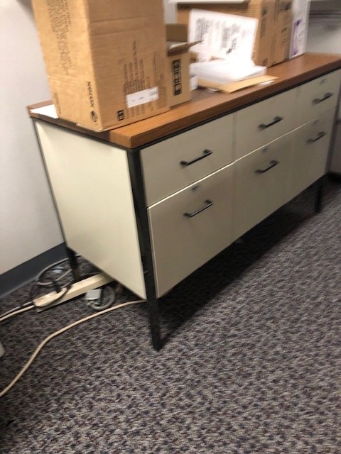desk, credenza &amp; buffet tan w/ wood laminate top