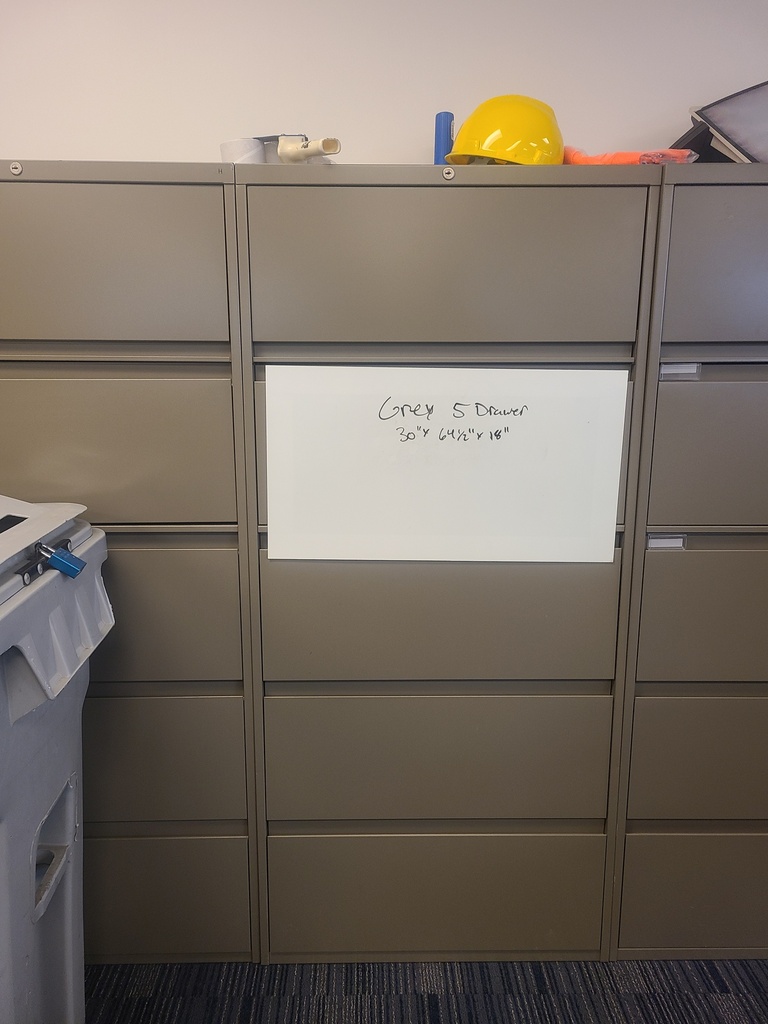 Filing cabinet, 5 drawer (green/grey, 30"X65.5"X18")