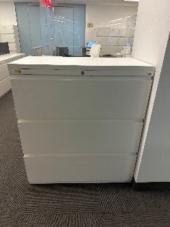 #8D - white Metal file  (3) drawer cabinets 5 pair w 3 top 60 in37 x 19 x 37.5