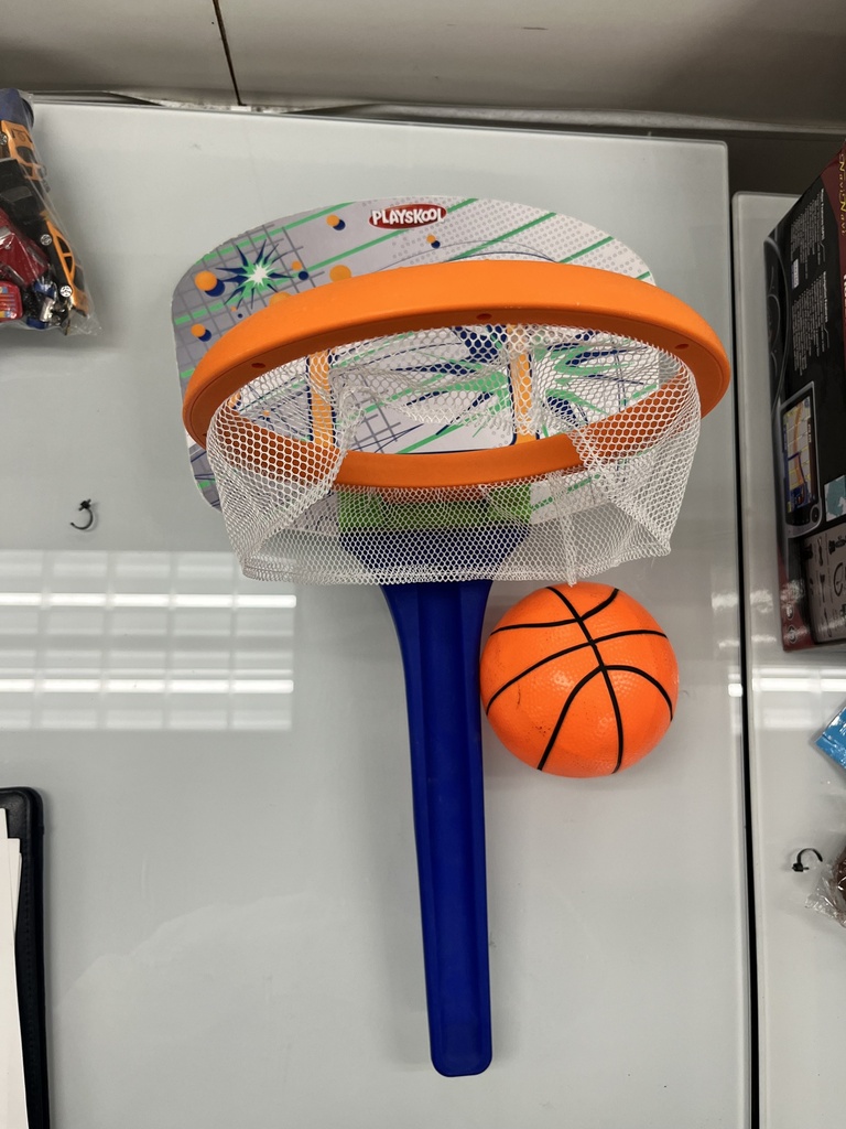 Over-the-door basketball net, with ball