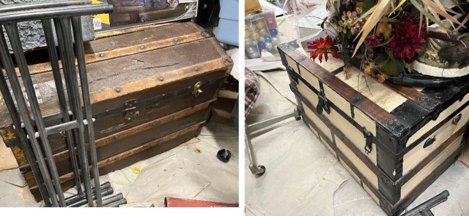 Wooden chest, misc.
