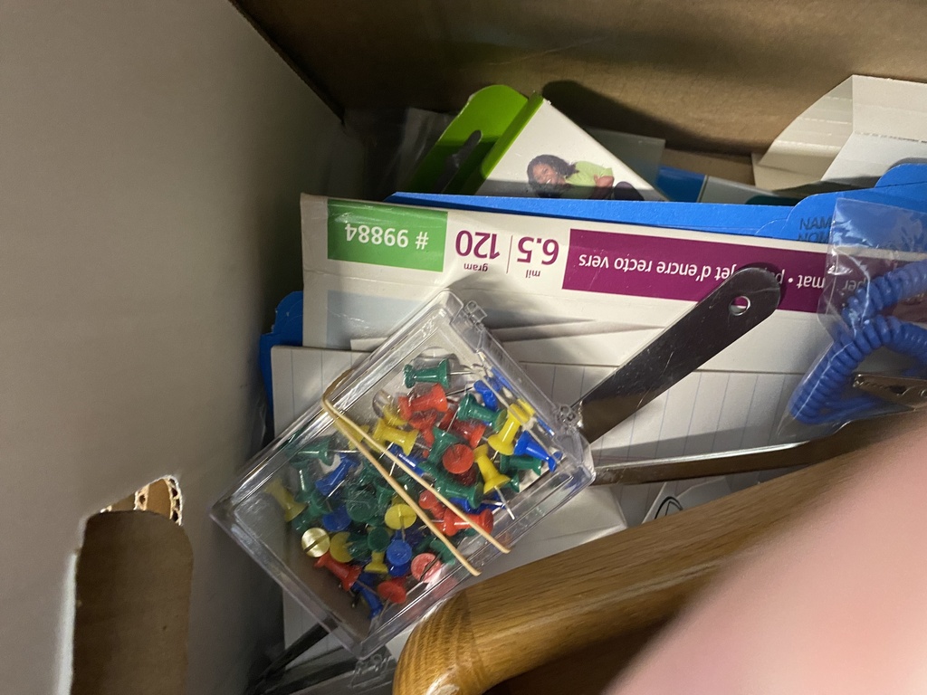 Box of Push Pins and Misc. Items