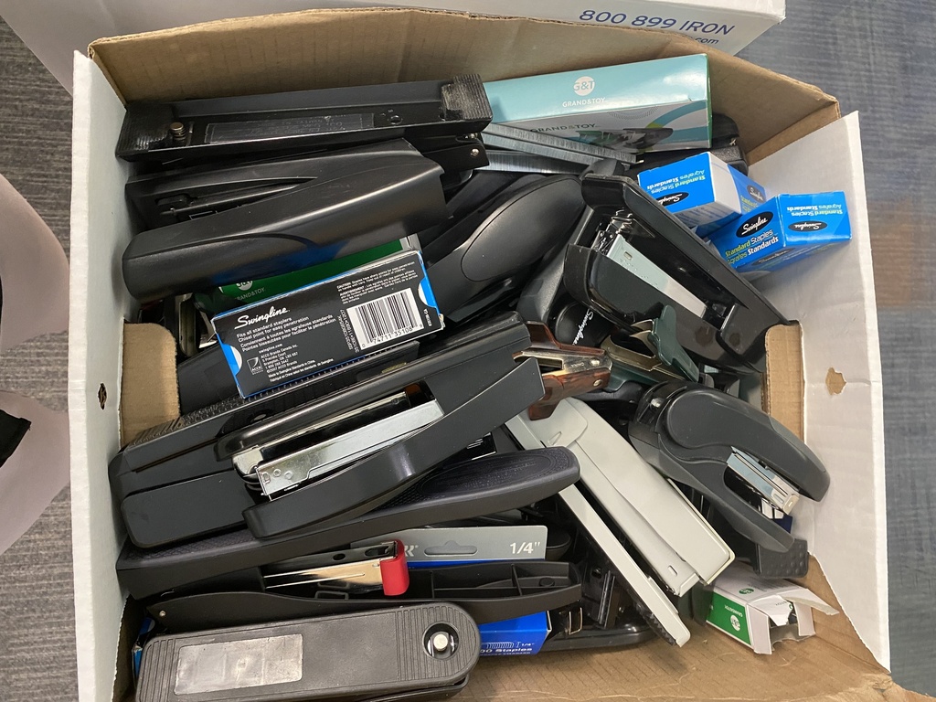 Box of Staplers and Supplies