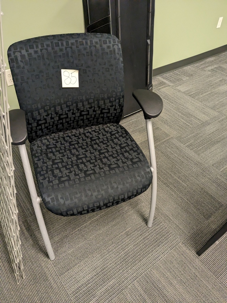 guest chair, fully upholstered, metal frame with fixed arms