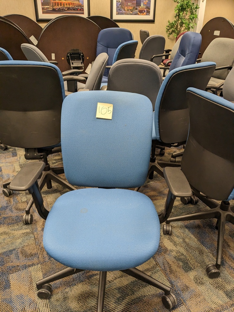 blue task chair - swivel base, fully upholstered adjustable arms