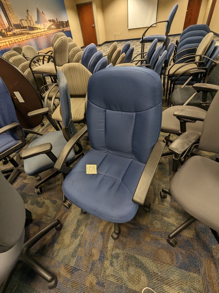 dark blue task chair - swivel base, fully upholstered adjustable arms