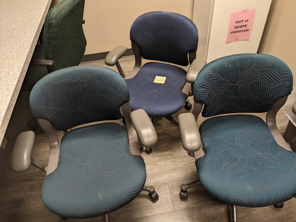 fully upholstered, fixed arm swivel base task chair, small scale