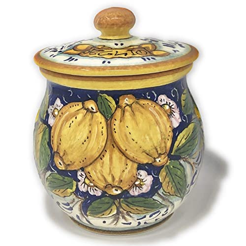 Large Decorative Italian-Style Jar, Handpainted, with Lid