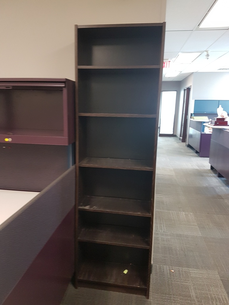 Brown wood 6 shelf bookcase- narrow