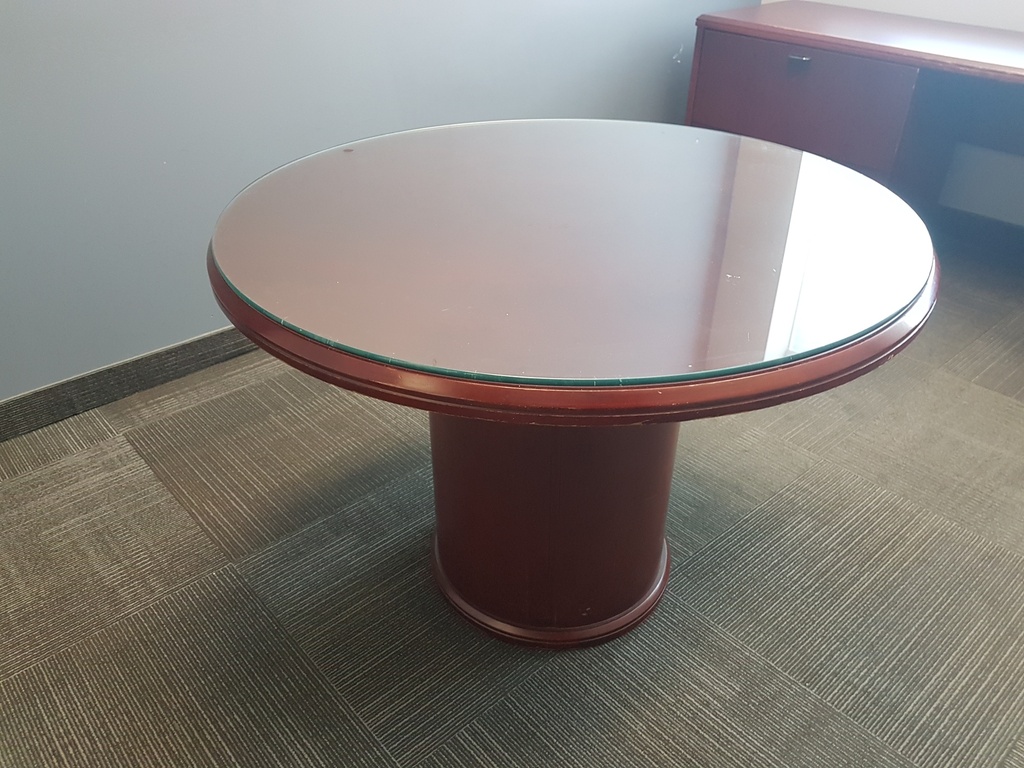 Wood round table with glass top