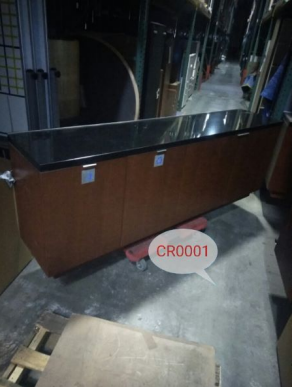 CREDENZA, W/GRANITE TOP &amp; 2-PULL DRAWERS ON LH &amp; 2-HINGED DOORS ON RH  90W 18D 32H