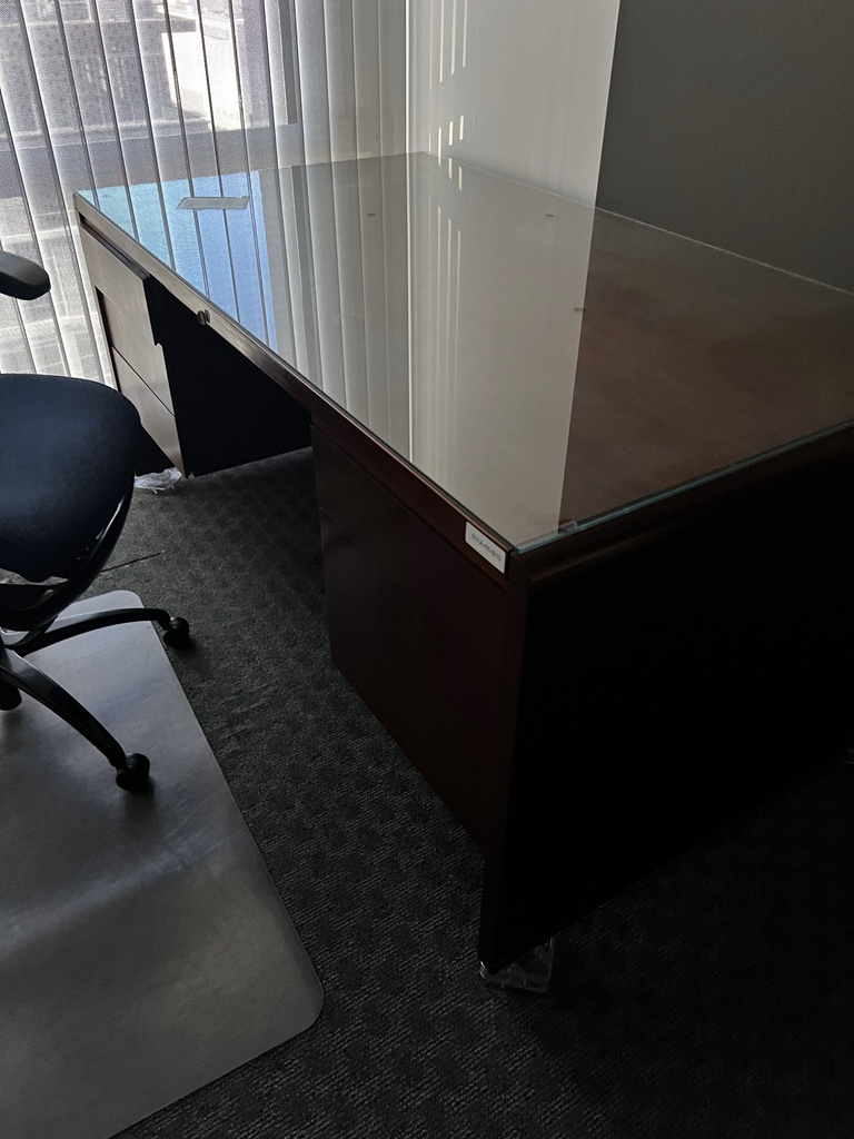 Large Wood Desk with Glass Top
