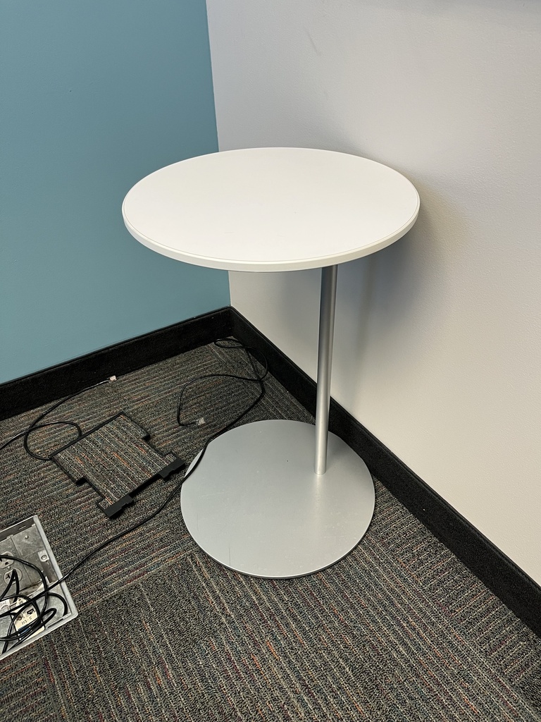 Small Round White And Metal Base Table, 16' round and 26" tall