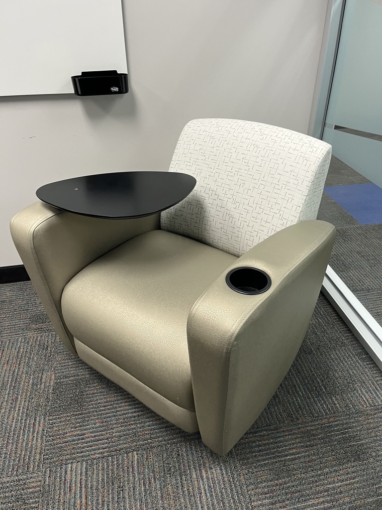 Gold/Beige Soft Upholstered Chair With Small Writing Table