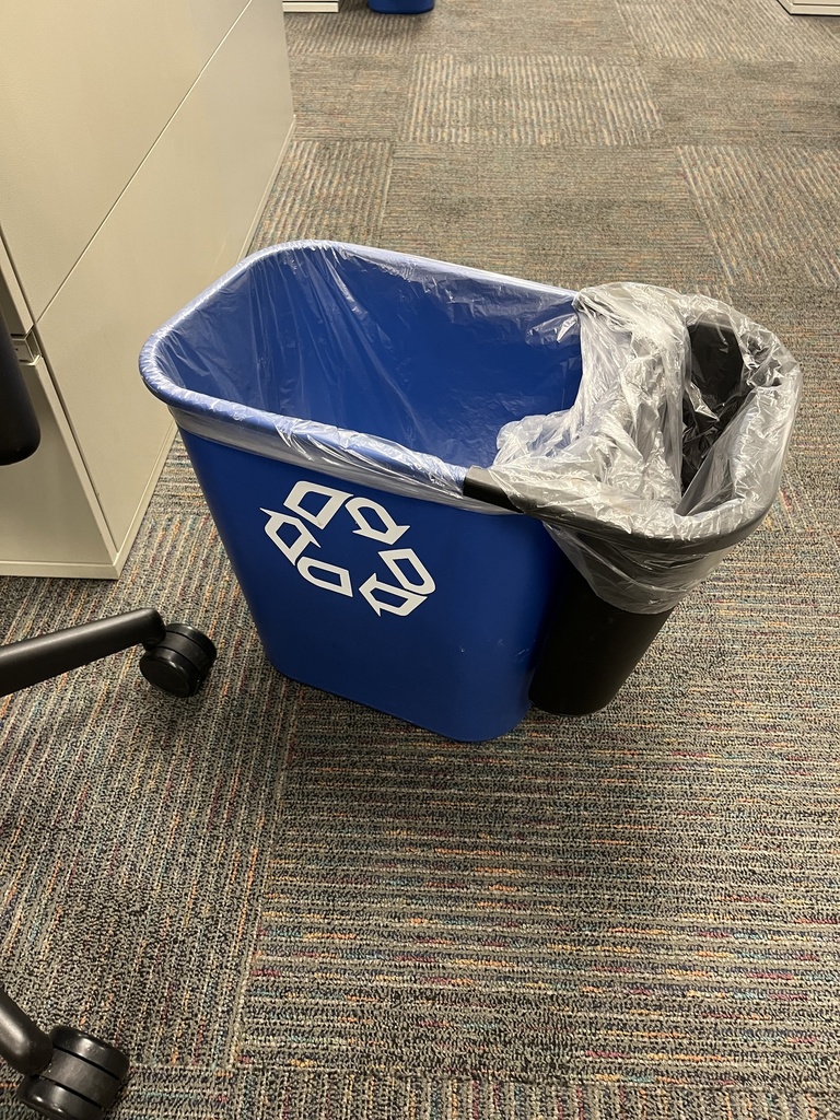 Recycle Bins, Blue With Trash Bin