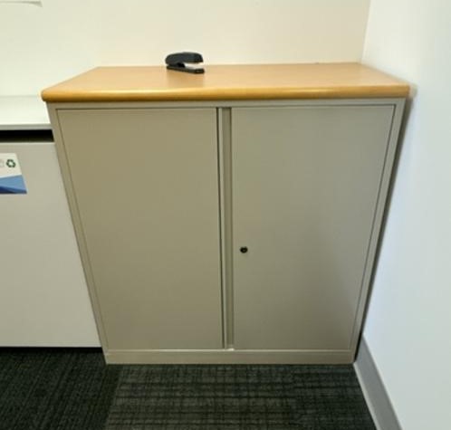 Metal 2-Door Grey Cabinet with Wood Top