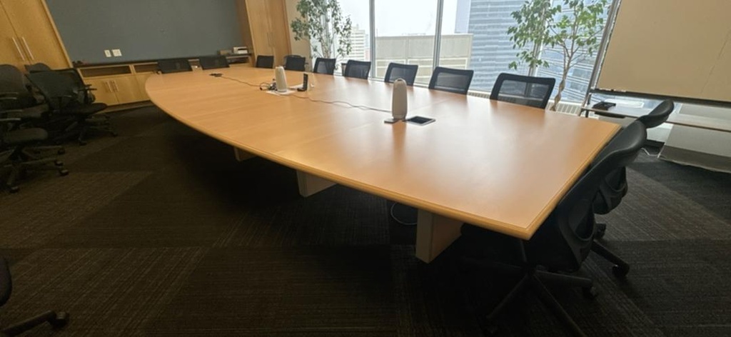 20' Boatshape Boardroom Table with Electrical, Maple