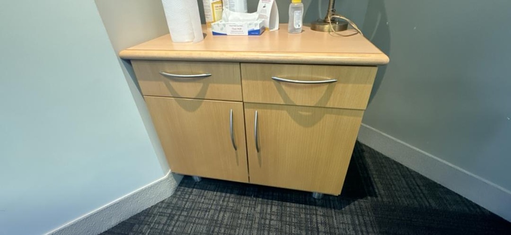 Wooden 2-High Cabinet with 2 Doors and 2 Drawers, Maple, 71" x 24" x 27"-35"