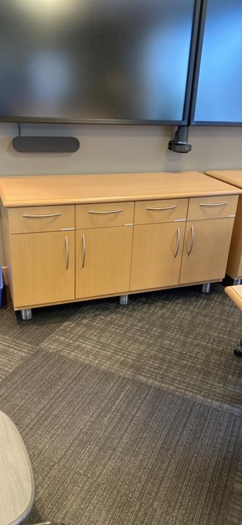 5' Wooden Credenza with  4 Drawers, Maple, 60" x 29" x 27"-35"