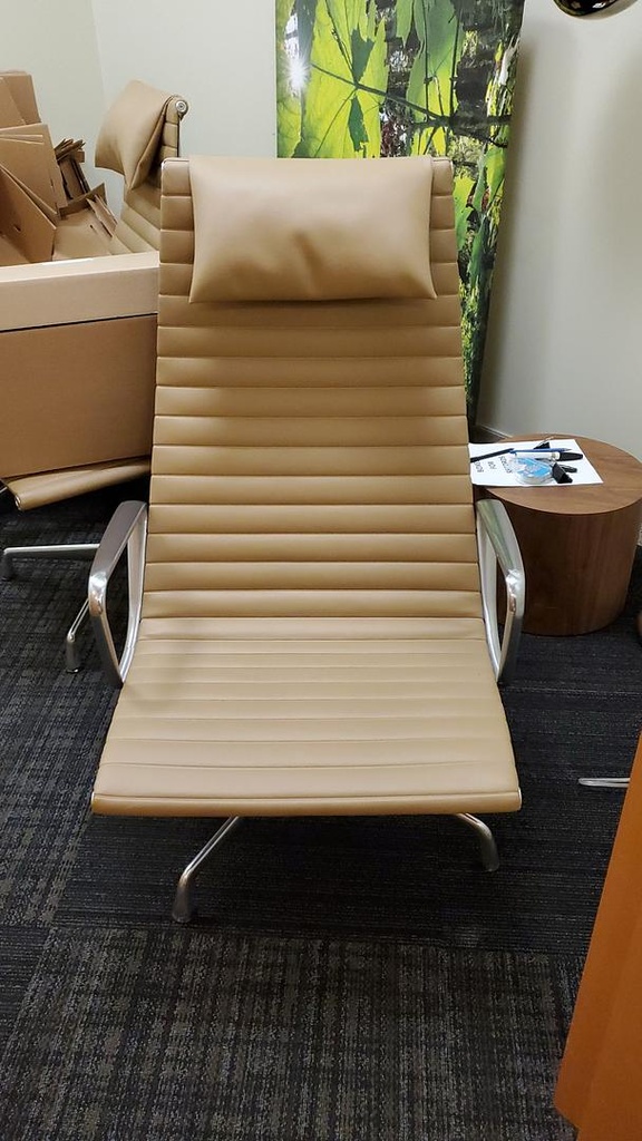 Leather Swivel Lounge Chair, Caramel, 60" x 29" x 27"-35"