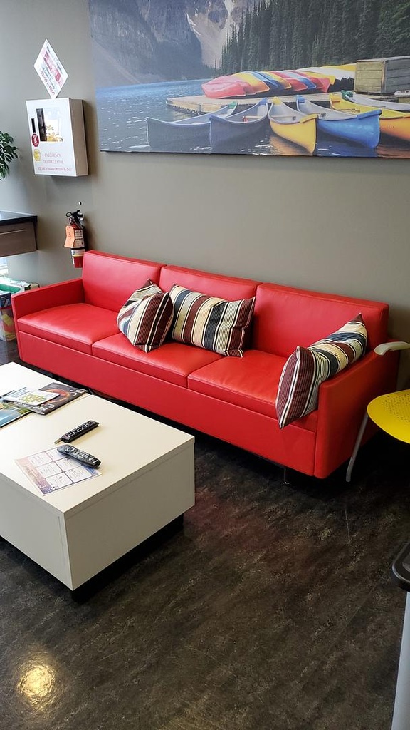 Leather Sofa, Red, 36" x 18" x 72"