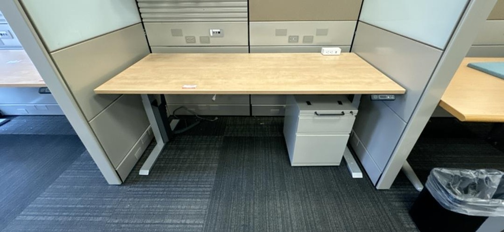 6' Electronic Sit Stand Desk, Maple/Silver with  BF Ped, 72" x 48"