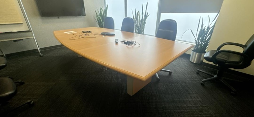 10' Boatshaped Boardroom Table with Electrical, Maple, 96" x 48"