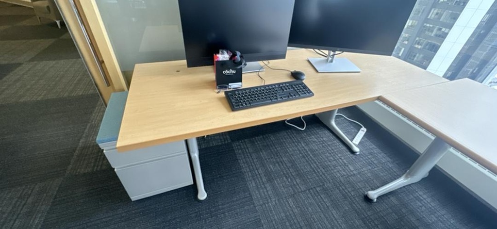 5' Crank Height Adjustable Desk, Maple with  BF Ped