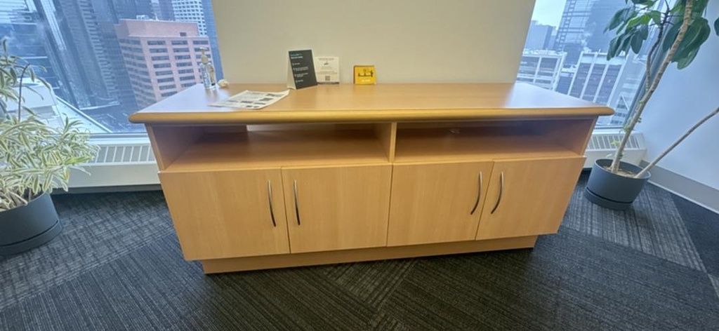 6' Wooden Credenza with 4 Doors and Shelves, Maple, 96" x 35" 