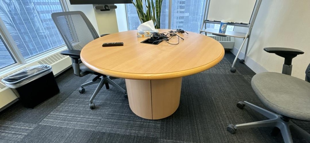 48" Round Meeting Table with Electrical, Maple, 120" x 48"-60" x 30"