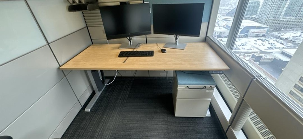 6' Electronic Sit Stand Desk, Maple/Silver with BF Ped