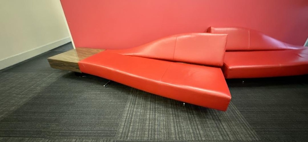 Right-Hand Leather Sofa with Side Table, Red