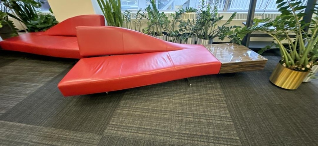 Left-Hand Leather Sofa with Side Table, Red