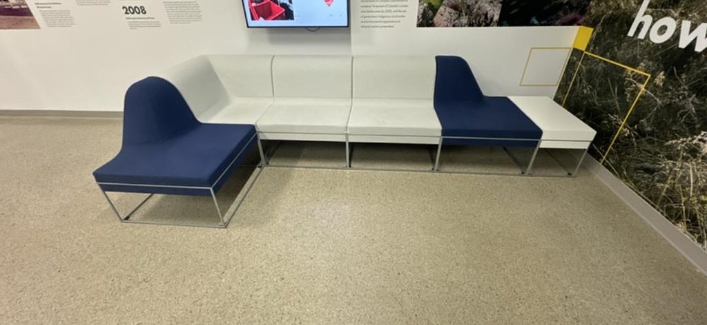 L-Shape Fabric Reception Seating with Side Table, Blue/White