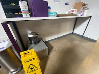 Table, white top, purple legs