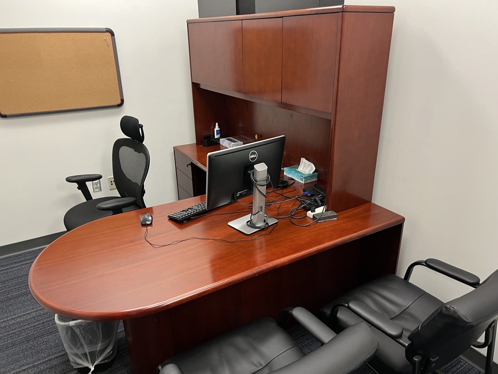 D-Top Cherry Desk Credenza Set with Hutch 