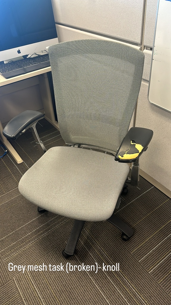Grey mesh chair (armrests damaged)