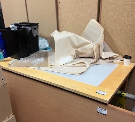 Drafting table with light &amp; glass