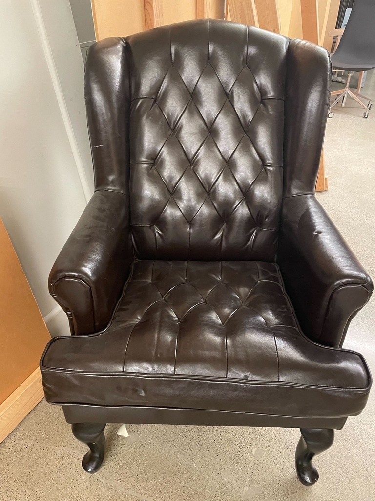 Brown Leather Lounge Chair (1 is missing seat cushion)