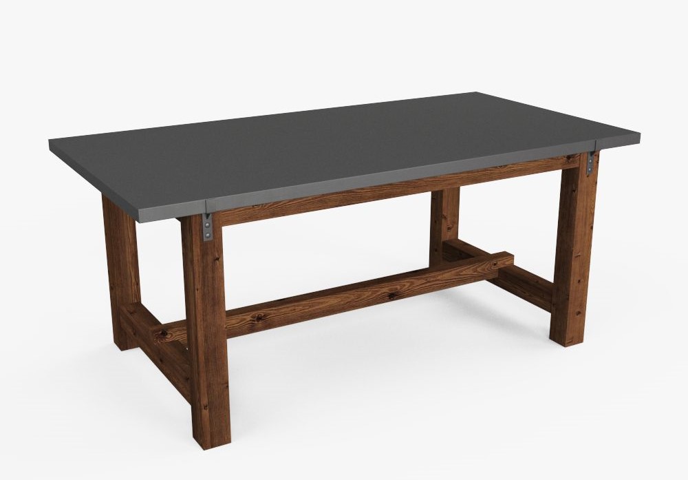 62330796 ZINC - Reclaimed Wood &amp; Zinc Top Dining Table (96Wx39.50Dx30.75H) (photo representation)