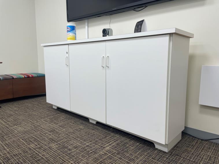 White Credenza, 3-Door: 72”W x 36”H x 15 ½ ”D