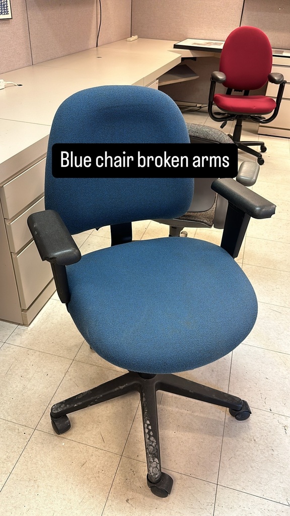 Blue Chair broken arm - recycling