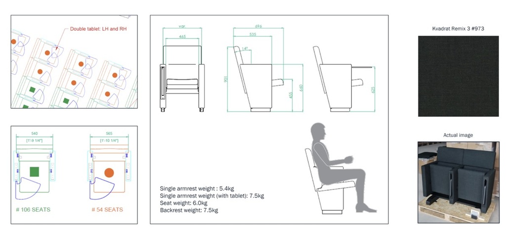 STRAIGHT SEATS: New (never installed) Poltrona Frau Auditorium Chairs. Seats are in pairs.