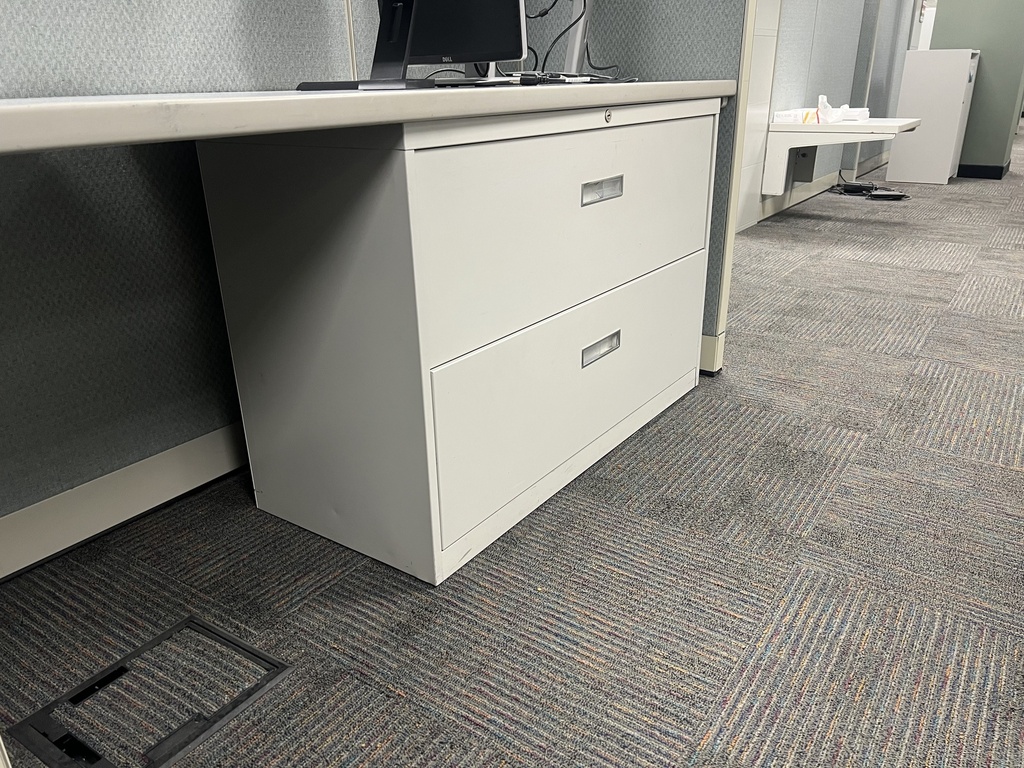 light gray 2 drawer metal lateral file cabinet, 42" wide,