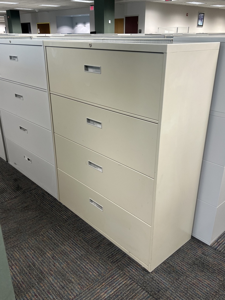 biege 4 drawer metal lateral file cabinet, 42" wide
