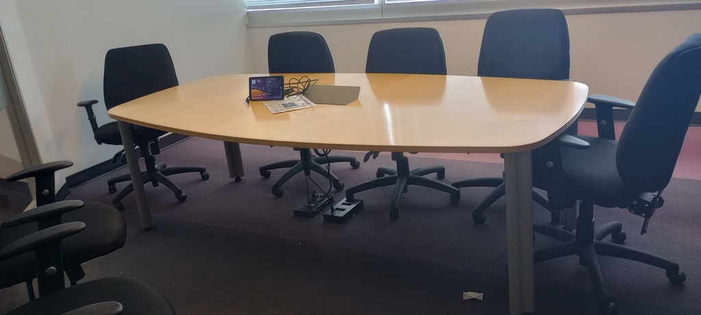 4' x 8' wood/metal conference table with data and electrical module