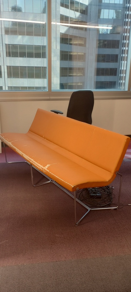 6' vinyl leather seating in orange, yellow, brown, green *all have peeling (email for addtl. photos)