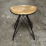 Stool, Brown Leather Seat, Wire Frame