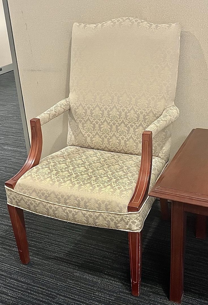 Guest Chair - cream color, wood trim, upholstered