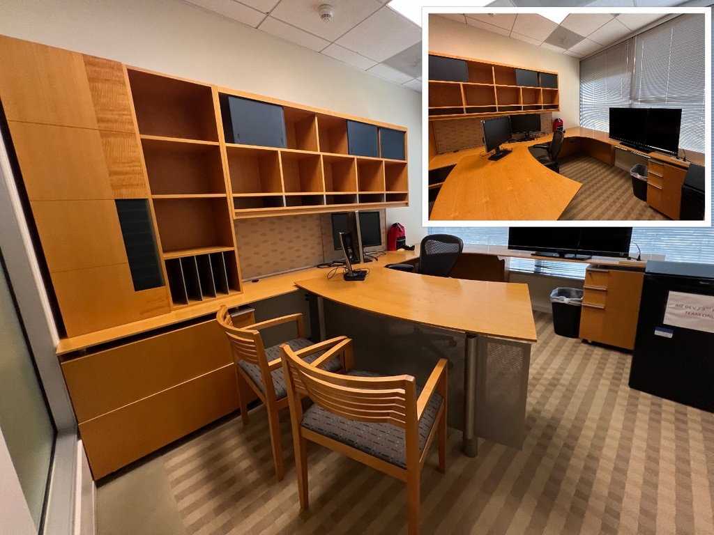 U-shape Private office - including 2 overheads, 2 guest chairs, and 2 drawer lateral cabinet